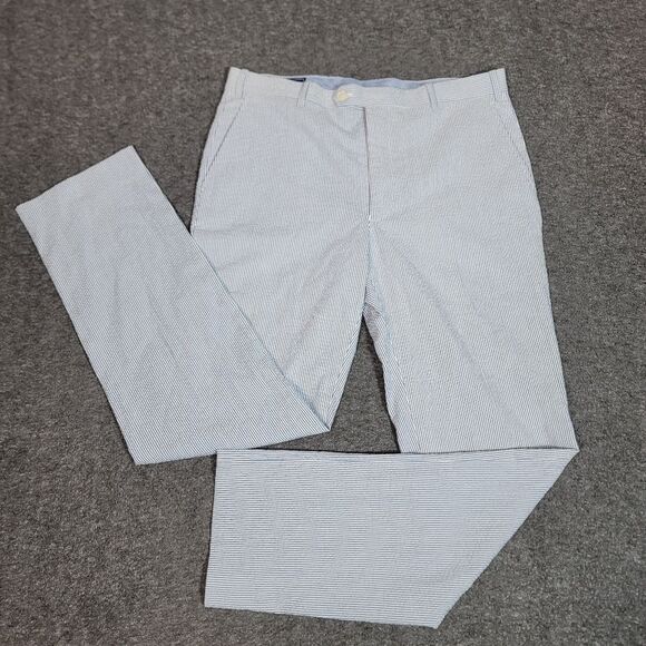 Crown & Ivy Seersucker Mens Modern Fit Pant Size 34W × 32L Blue White Striped - Picture 1 of 10